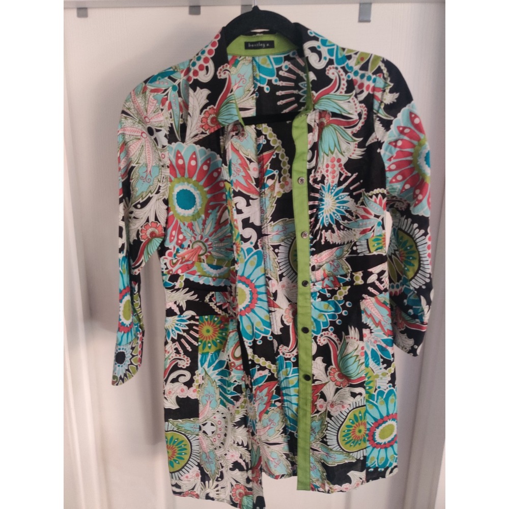 Retro Bentley A. Floral Paisley Shirt Dress Vibrant Psychedelic Lime Green Trim - Picture 3 of 6